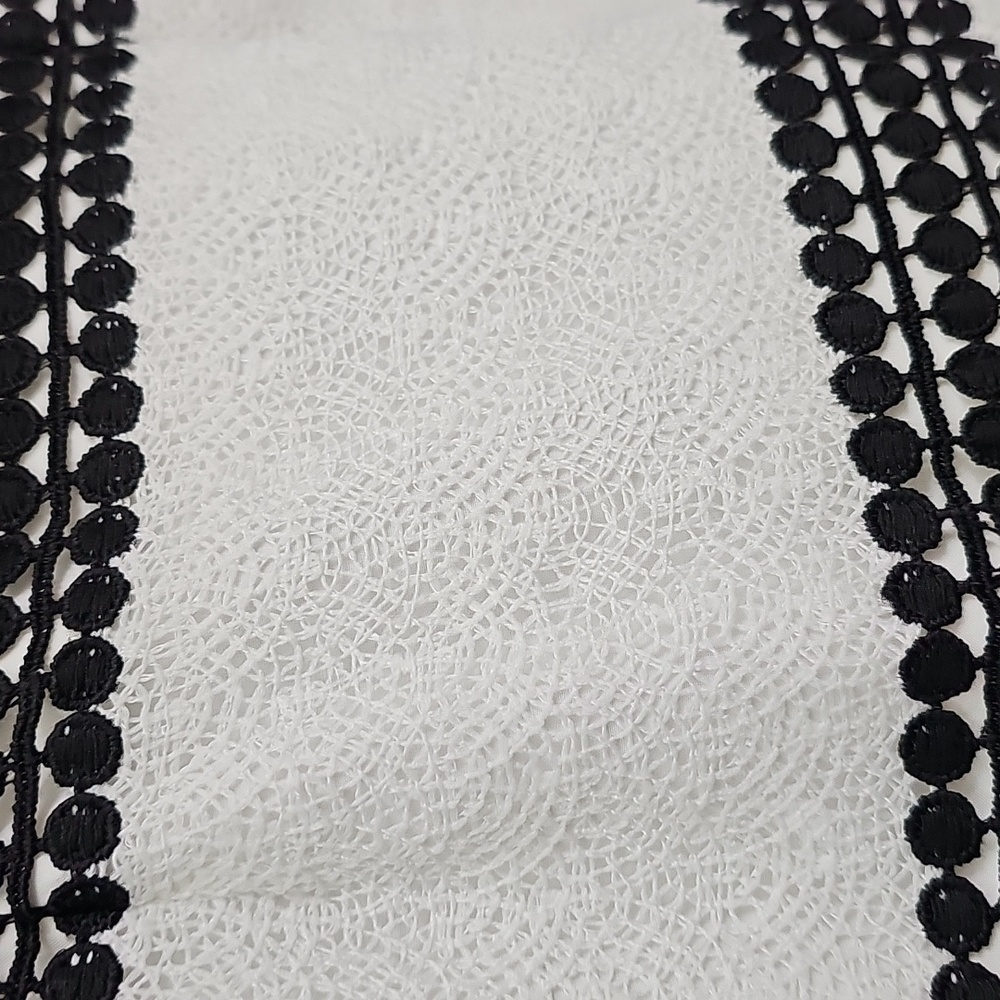 Nwot Badgley Mischka Black/White Off Shoulder Fringed Shortsleeve Ruffle Dress - Picture 10 of 17